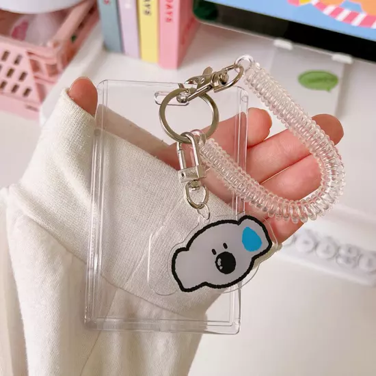 Cute ID Card Holder Bus Photo Case Badge Retractable Spring Lanyard w/ Keychain☆