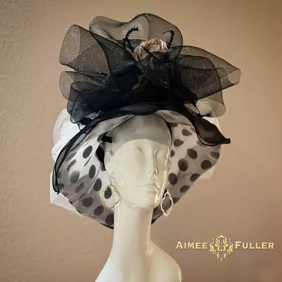 Aimee Fuller Black White Kentucky Derby Hat Big Del Mar Races Royal Ascot Hat