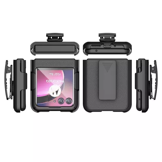 For Motorola Razr+/Razr Plus Swivel Locking Rubberized Holster Shell Case Combo