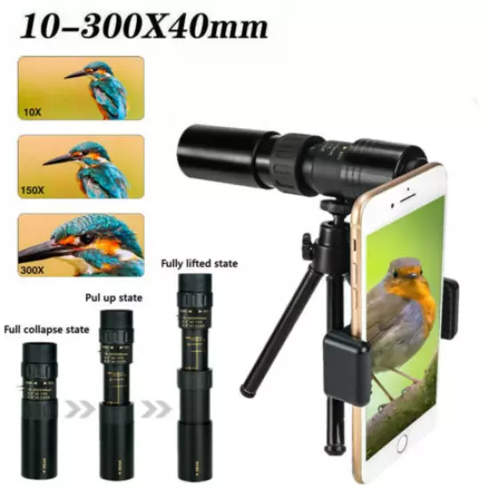 4K 10-300X40mm Super Telephoto Zoom Monocular Telescope Binocular Night Vision 