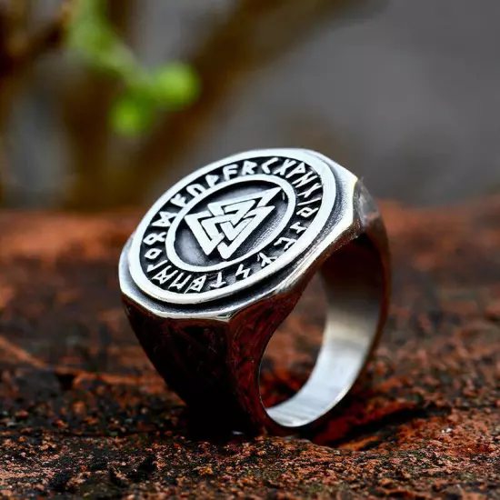 Viking Mystical Runes Totem Punk Ring Stainless Steel Celtic Wedding Signet Ring