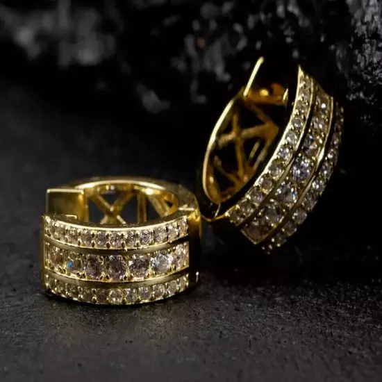 Men's Hoop Earrings 14K Yellow Gold Plated 2.00Ct Round Cut Real Moissanite