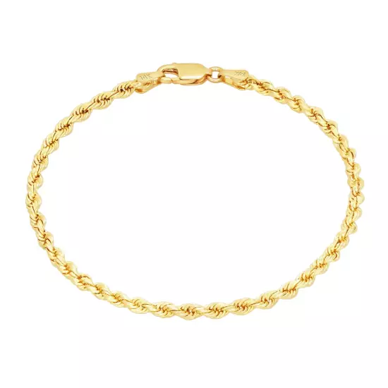 14K Yellow Gold 2mm-10mm D/C Rope Chain Bracelet Mens Women 7" 7.5" 8" 8.5" 9"