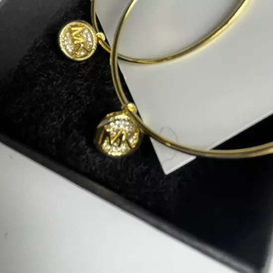 Earrings Michael Kors Goldtone Crystal Hoop MK Round Logo Drop MKJ8035 710