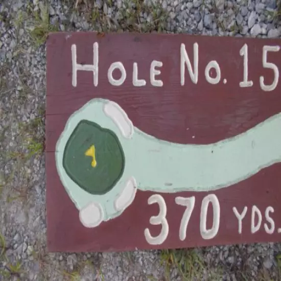 VINTAGE Hand Carved Hole No 15 Golf Painted Wood Sign 23 3/4" x 11 1/2" Folk Art