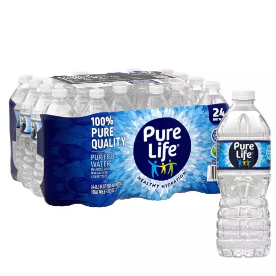 Pure Life Purified Water 16.9 fl oz & 8 Fl Oz Plastic Bottled Water 24 Pack