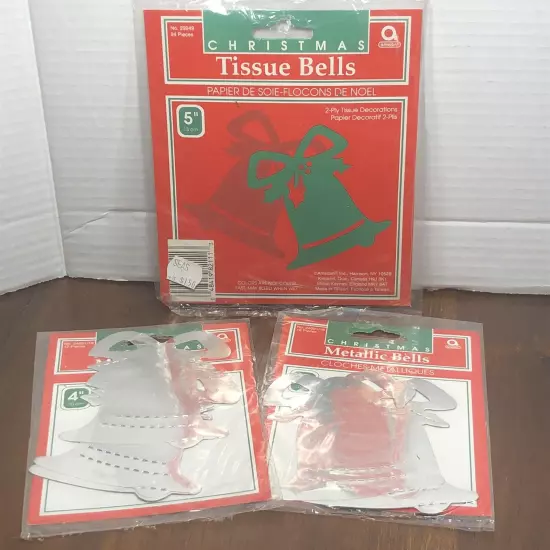 Vintage Christmas Bells Tissue & Foil Decorations 3 Packs NOS Amscan Bell Party