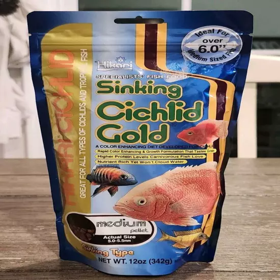 Hikari Cichlid Gold Sinking Pellet Medium 12 oz for 6"+ Fish Tank Aquarium Food