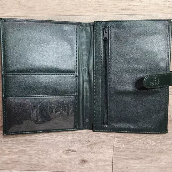 Crystal Society Long Green Leather Bifold Travel Organizer Wallet