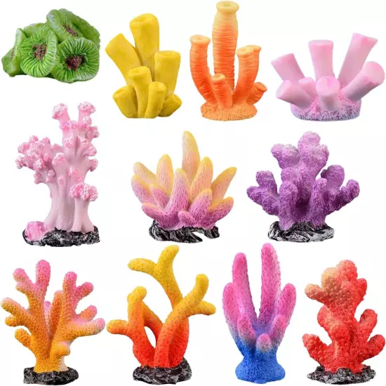 Aquarium Decorations 11 Pieces Colorful Coral Reef Set Eco-friendly Natural R...