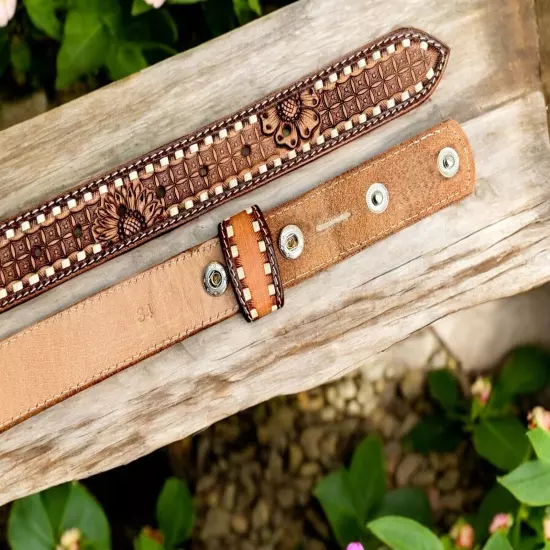 Western Belt Handmade Strap Men's Full Grain Leather No Buckle Cowboy Rodeo Belt