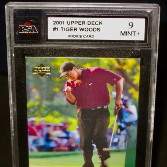 KSA 9 Mint+ 2001 Upper Deck TIGER WOODS ROOKIE Golf Card #1 PGA Tour RC 