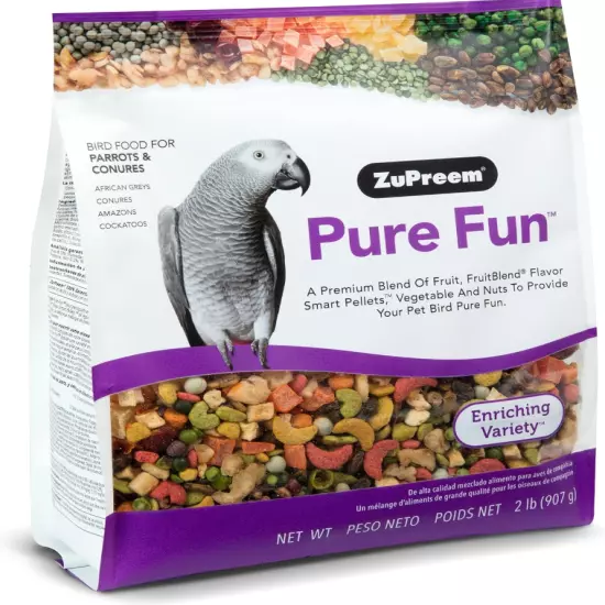 ZuPreem Pure Fun Bird Food for Parrots & Conures, 2 lb - Blend of Fruit, Nuts