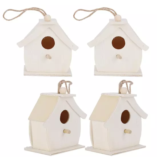 4Pcs Mini Wooden Bird House Hanging Birds Nests Ornaments For Outdoor Garden