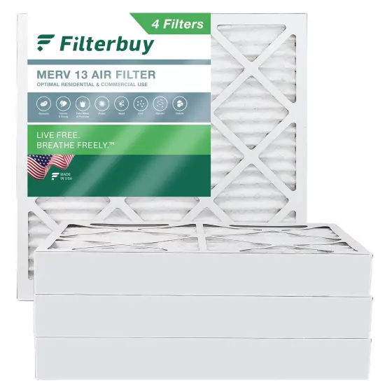 Filterbuy 20x20x4 Pleated Air Filters, Replacement for HVAC AC Furnace (MERV 13)