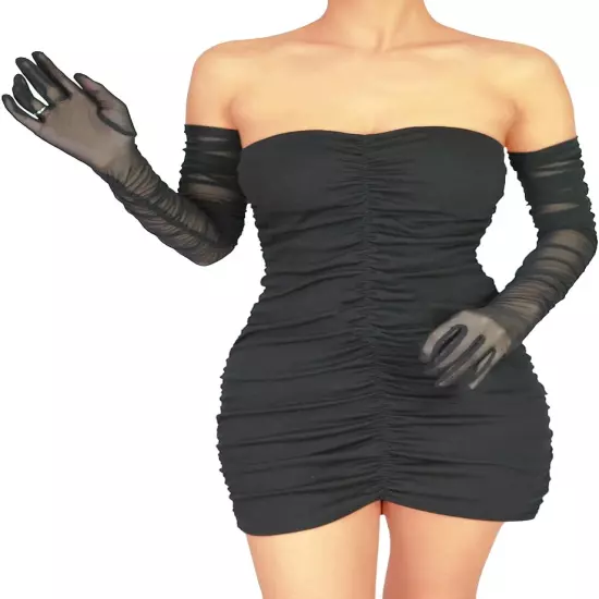 Women'S Sexy Sheer Gloves Mesh Tulle Super Long Gloves Opera Christmas Costume P