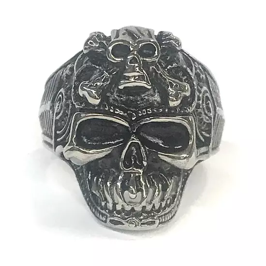 Stainless Steel Men’s Biker Style Ring Skull & Crossbones Size 14 - 21+ Grams