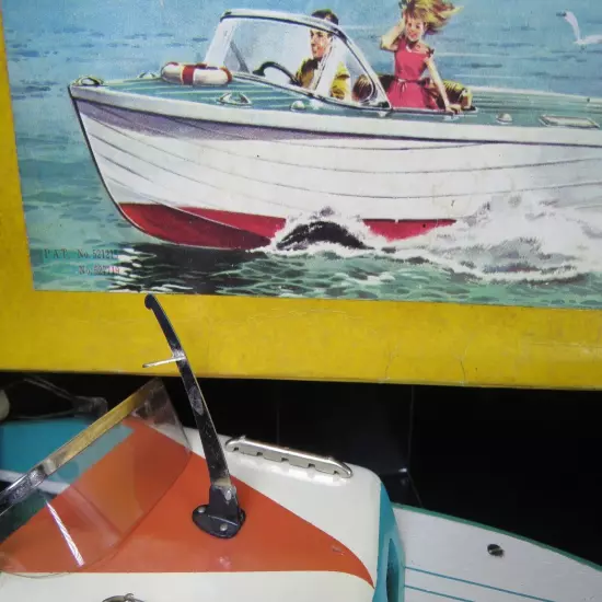 VINTAGE 1960's BANDAI JAPAN 13" SUN SHINE SERIES WOOD & PL BOAT W OUTBOARD BOXED