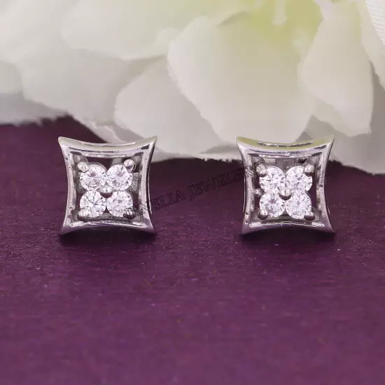 0.50 Ct Round Cut Simulated Diamond Square Floral Stud Earrings Gift 925 Silver