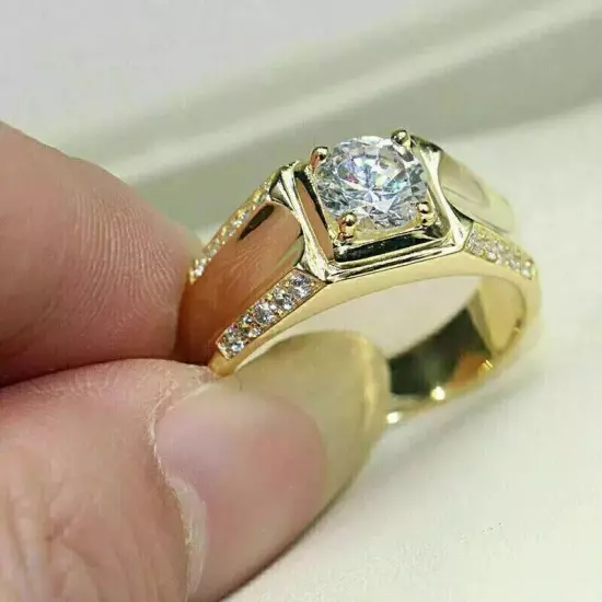 2.5 Ct Round Cut Lab-Created Diamond Men's Wedding Ring 14K Yellow Gold Plated