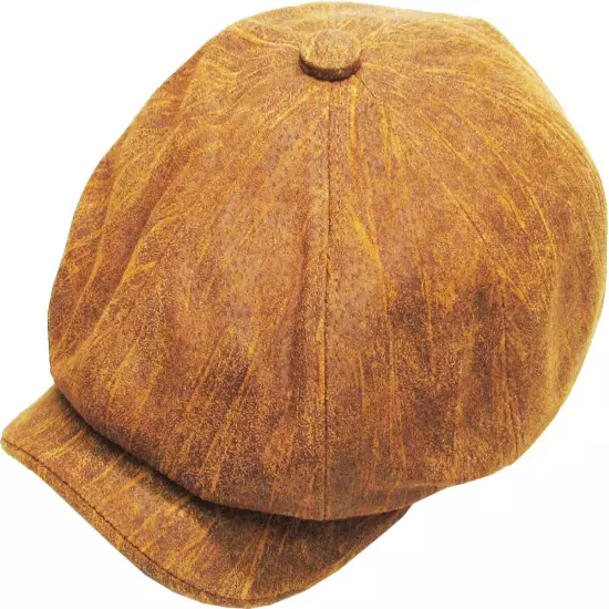 Men's Newsboy Button Top Ascot Ivy Cabbie Hat Gatsby Cap Plaid PU Leather