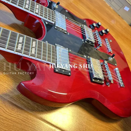 Custom Wine Red SG Double Neck Electric Guitar HH Pickups Chrome Hardware