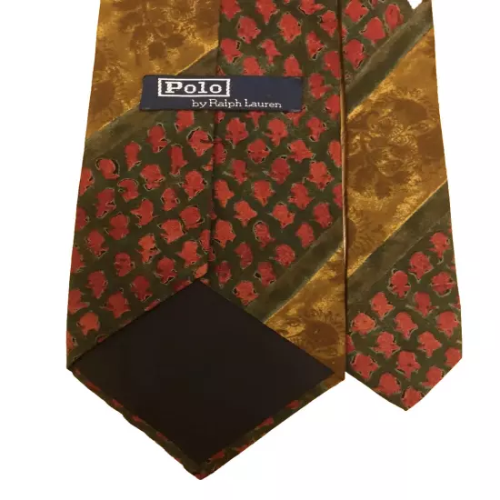 Polo Ralph Lauren Silk Tie, Red Brown Green Geometric Striped Design