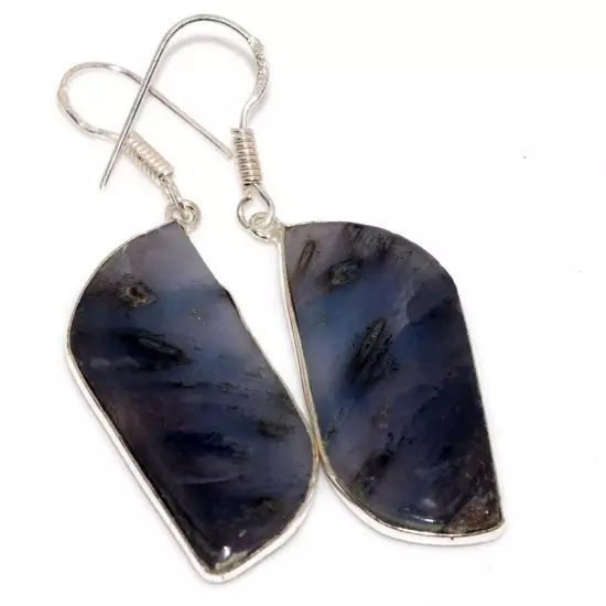 Stick Agate 925 Silver Plated Gemstone Earrings 2.3" Aesthetic Jewellery GW