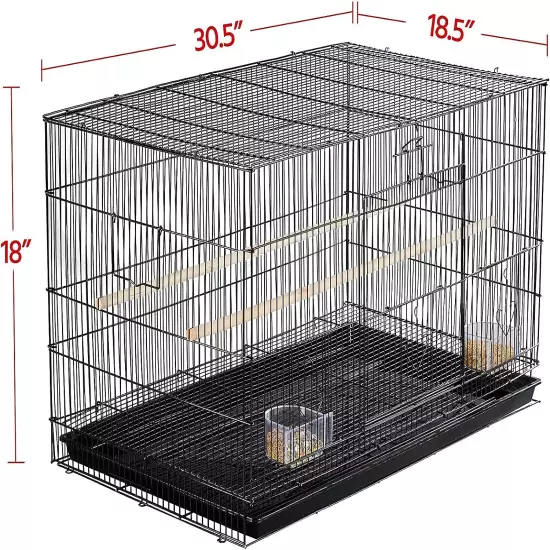 30'' Length Flight Bird Cage Extra Space W/ Slide-Out Tray & Wood Perches for Sm