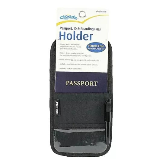 Cloudz 9"x5" Black Zipper Ring Pen Passport ID & Boarding Pass Holder