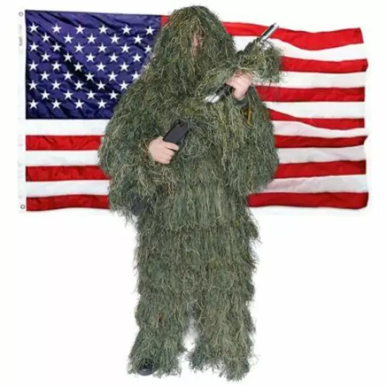 Shadow Cloak Ultimate Ghillie Suit - Woodland Camo + USA Flag Gift - Triple S...