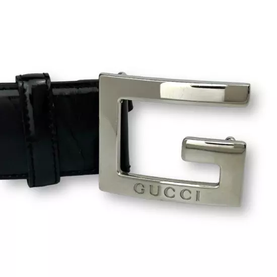 Gucci G logo square buckle leather Plain belt size 65/26 Black 037 Men Used JPN