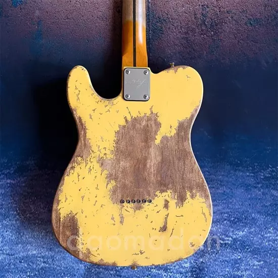 Custom shop heavy relics yellow electric guitar Maple neck in stock ship quickly