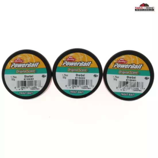 Berkley BTBSB2 PowerBait Natural Scent Trout Bait Sherbet 1.75oz Jar ~ 3 Pack