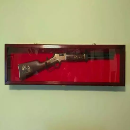 Gun Display Case Cabinet Rifle Cherry Solid Wood LED Light Shotgun USA Frame 44"