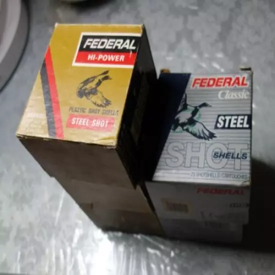 FIVE VTG FEDERAL CLASSIC AND HI -SPEED AMMNO BOXS