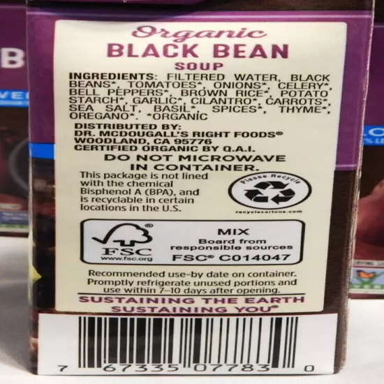 Dr. Mcdougall's Organic Black Bean Lower Sodium Soup Case Of 6 18 Oz