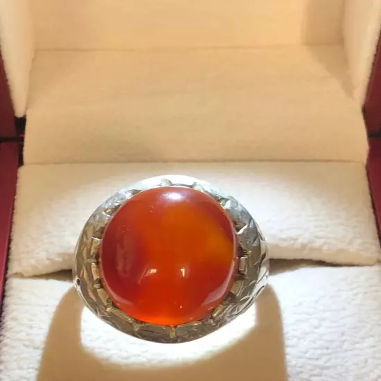 Agate Ring Men Silver 990,Yemen,Aqeeq,,Rare,Royal,Luxuryخاتم عقيق يمني كبدي فحل