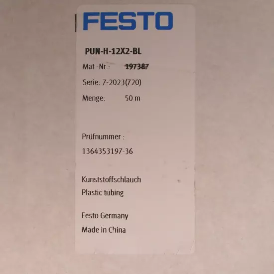 PUN-H-12x2-BL FESTO 197387 Plastic tubing (50 meter/164 feet Coil) FAST SHIPPING