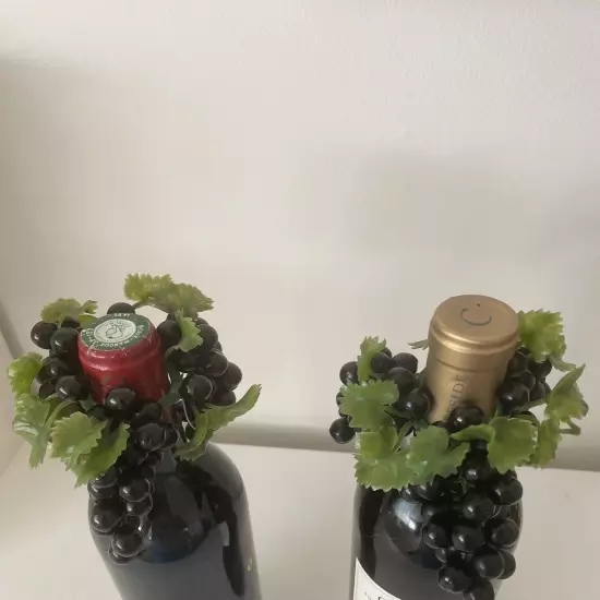 Wine Bottle Toppers Plastic Grapes Set of 2. Mid Century Vintage