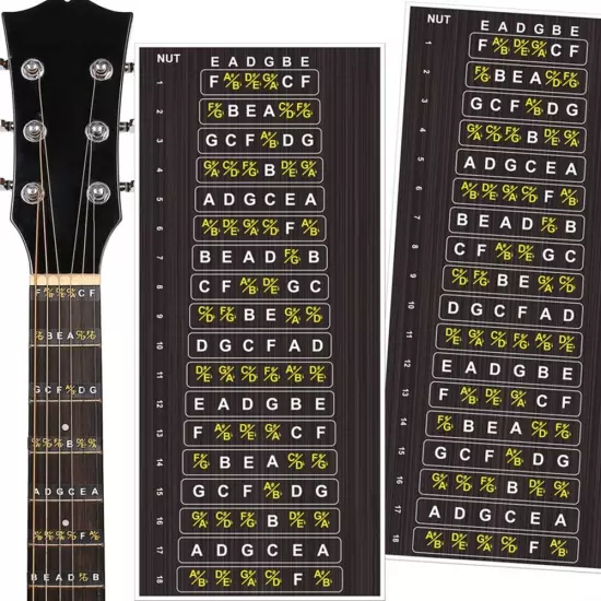 Guitar Neck Fretboard Map Easy Learning Tool with Removable Vinyl Stickers