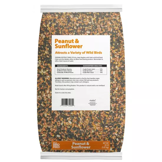 Peanut & Sunflower Wild Bird Feed and Seed, Dry, 1 Count per Pack, 20 lb. Bag