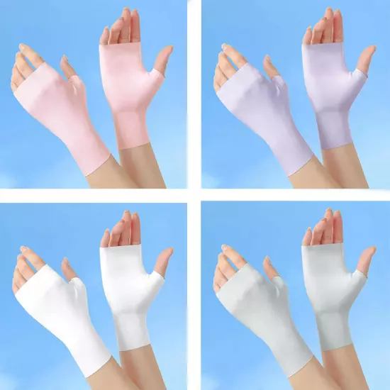 Women Fingerless Sun Protection Gloves Half Finger Sunscreen Anti-UV Gloves Soft