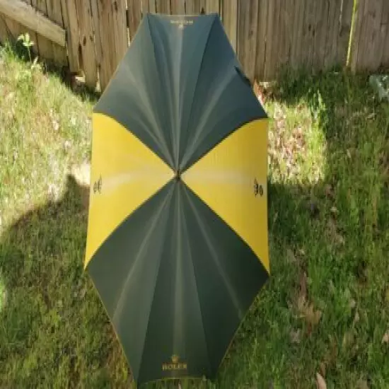 Rolex Golf Big Green & Yellow Umbrella 49" Canopy 41" Length Vintage HTF Rare