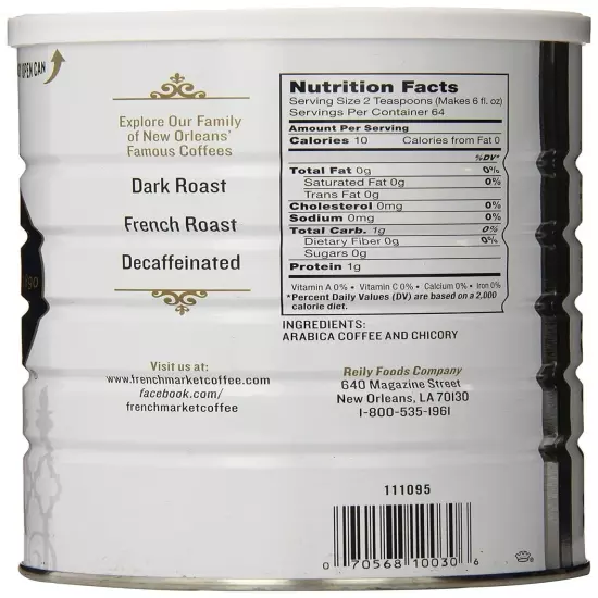 French Market Medium-Dark Roast Restaurant Blend Ground Coffee & Chicory, 12 oz