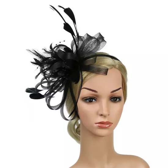 Women Fascinator Feather Hat Flower Hair Clip Church Wedding Party Headwear Clip