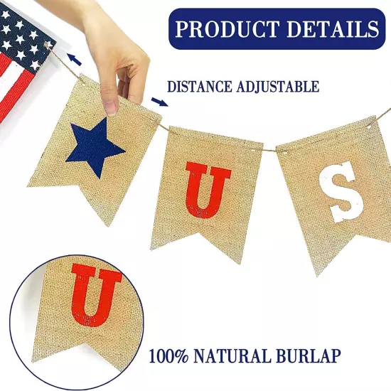 2 Pack American Flag Burlap Banners with Lights, 4th of July Decorations USA ...