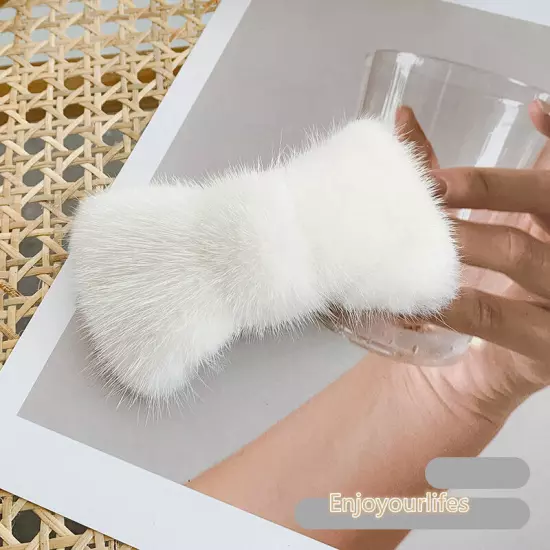 Women's Girls Cute Real Mink Fur Hair Clip Hairpin Bobby Pin Hair Claw Bowknot