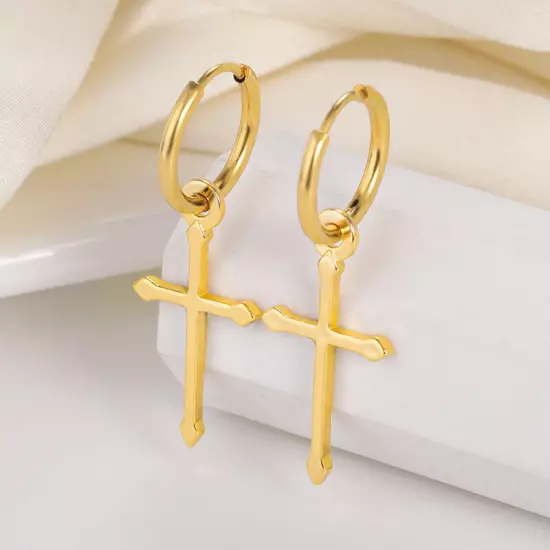 Fashion 18k Gold Plated Cross Dangle Drop Earring Women Jewelry Gift Accessories