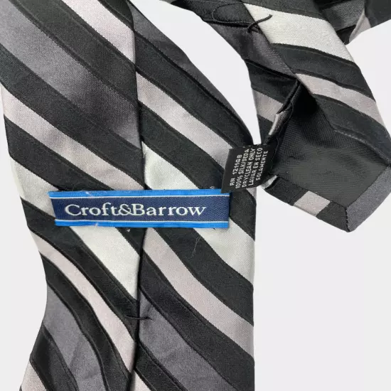 Croft & Barrow Black Gray Striped Repp Regimental Silk Necktie Tie 3.5" x 59"